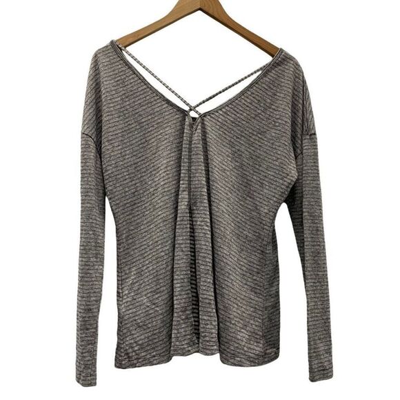 North Face M cross back split open long sleeves stripes layering top shirt grey - Picture 1 of 11
